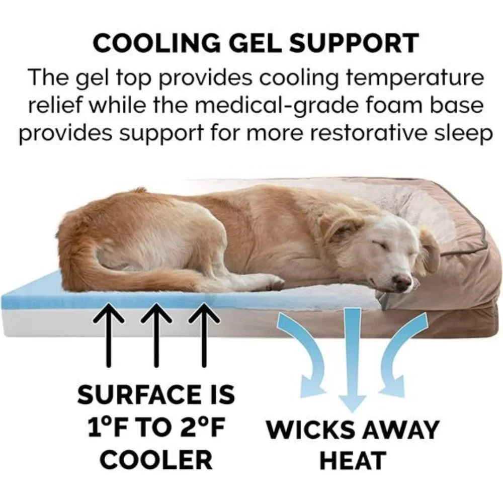 Plush & Velvet Waves Sofa-Style Cooling Gel Foam Dog Bed - Brownstone, Small